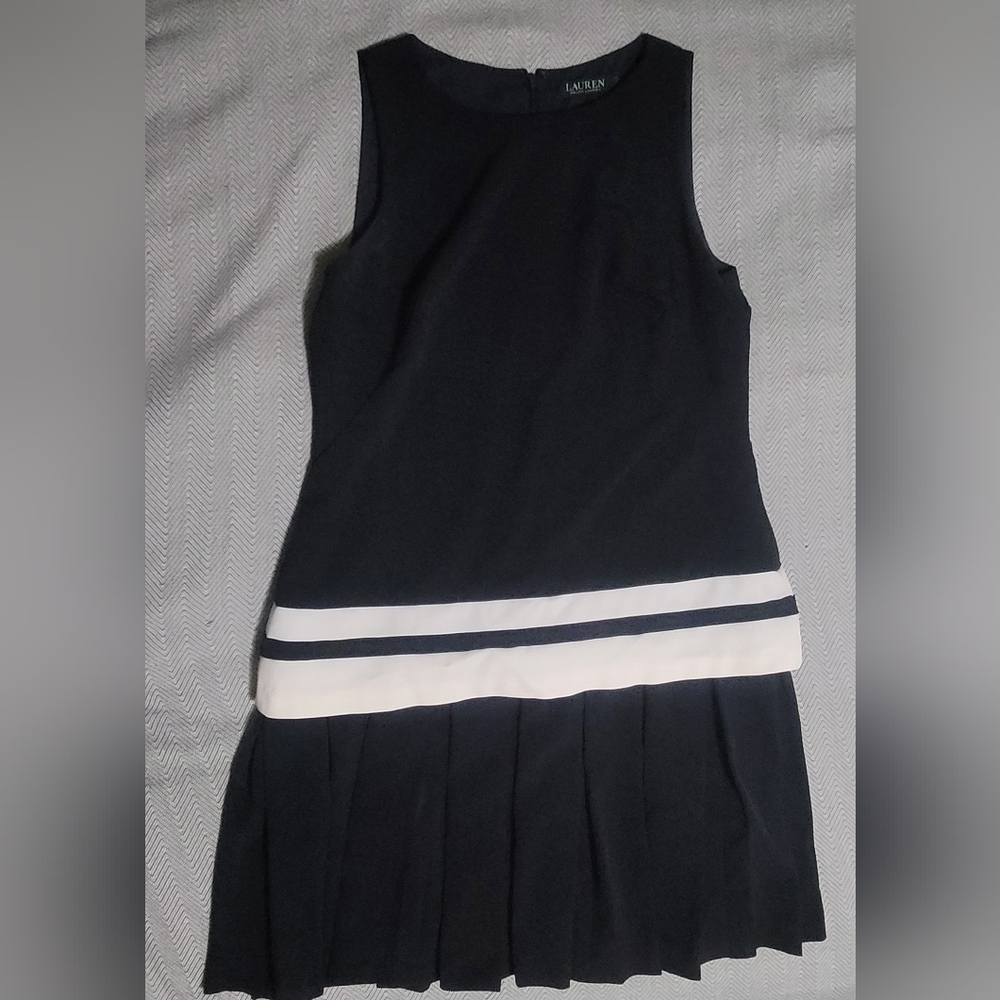 Ralph Lauren Dark Navy Blue and White Sleeveless Dress